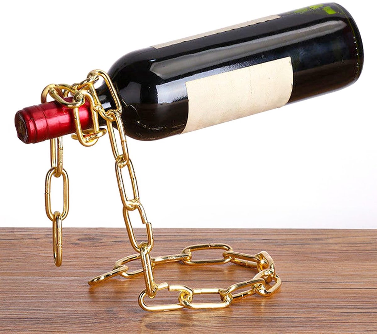 Dailygoods - Wijnfleshouder Ketting - Stabiele Ondersteuning voor Wijnflessen in Goud