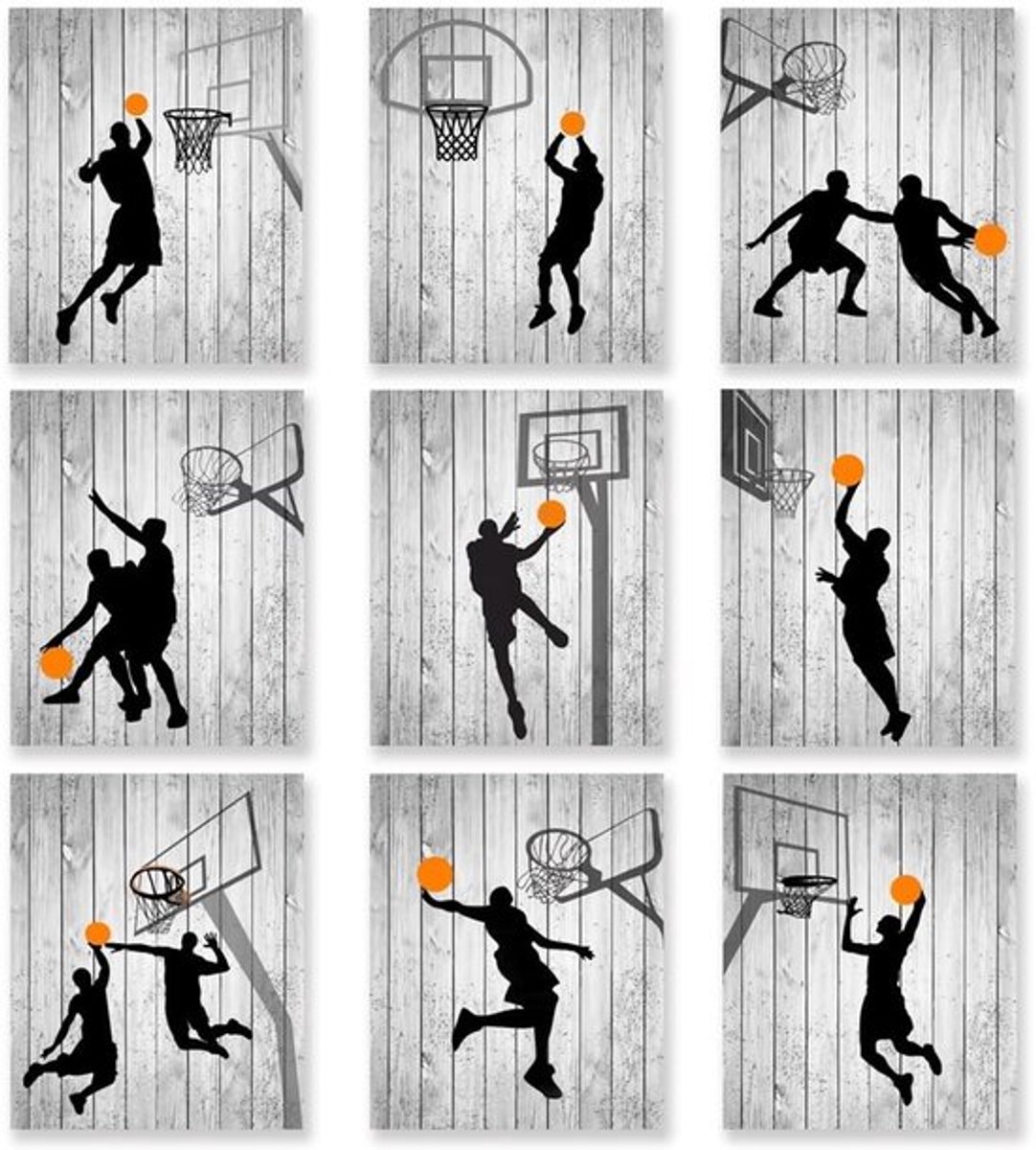 Basketbal Motion Wandkunst - Set van 9 Posters - Zonder lijst - Zwart-wit - Perfect voor kamerdecoratie - Geschikt voor mannen en kinderen