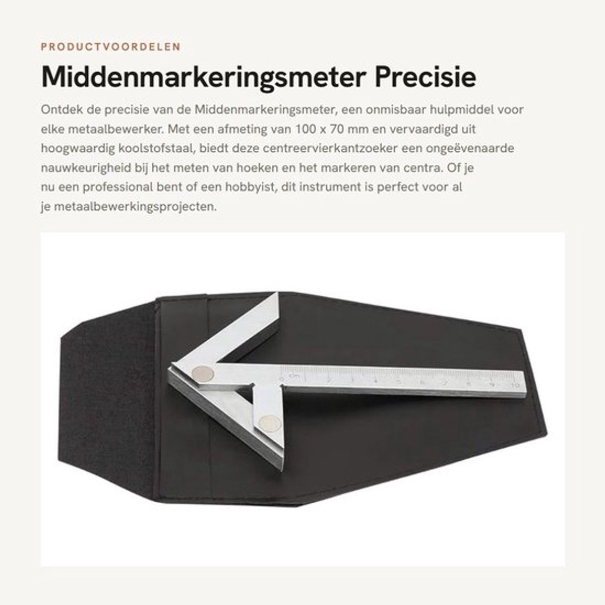 Middenmarkeringsmeter Hoge Nauwkeurigheid - Hoekmeter - Koolstofstaal - Verchroomd - Precisie - 100 x 70 mm