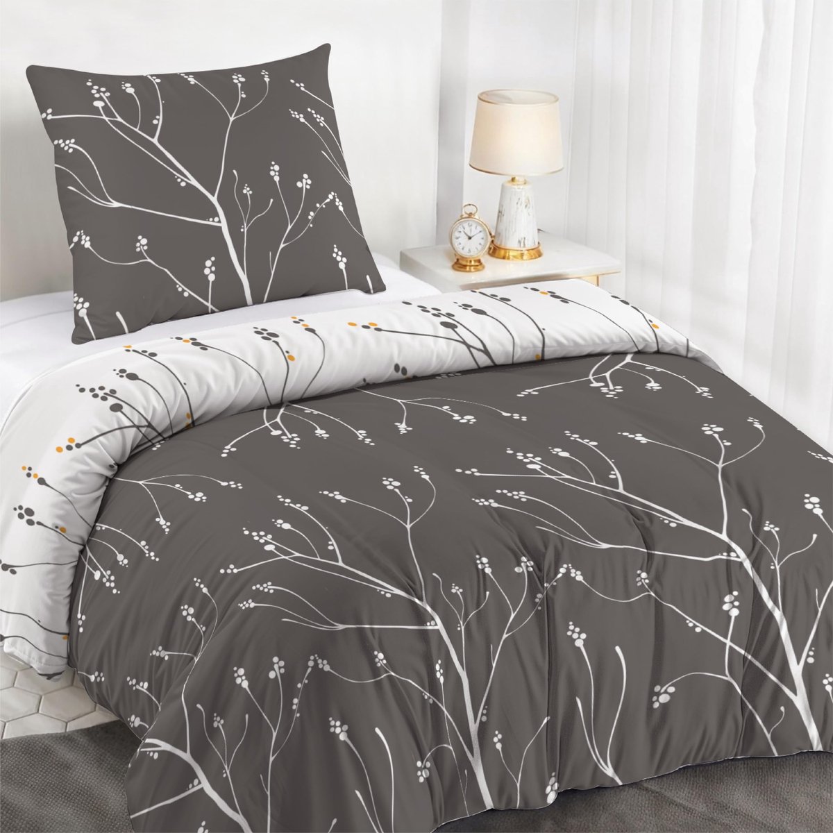 Dailygoods - Duvet Cover 140x200 cm met 1 Kussensloop 65x65 cm - Abstract Grijs-Wit Patroon