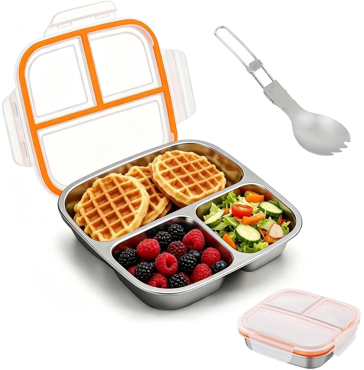 Dailygoods - Foonary Bento Lunchbox met 3 Vakjes en Bestek - Lekvrij en Praktisch
