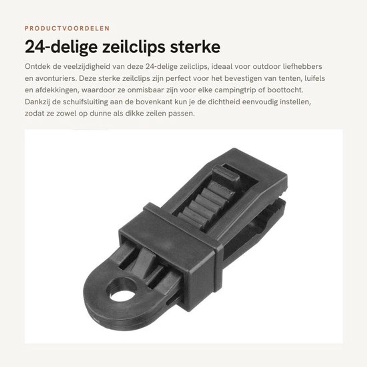 Zeilclips 24-delig - Sterke Vergrendelingsgreep - Voor Tenten/Luifels/Banners - Verstelbare Dichtheid - Polypropyleen - Zwart - Tentclips