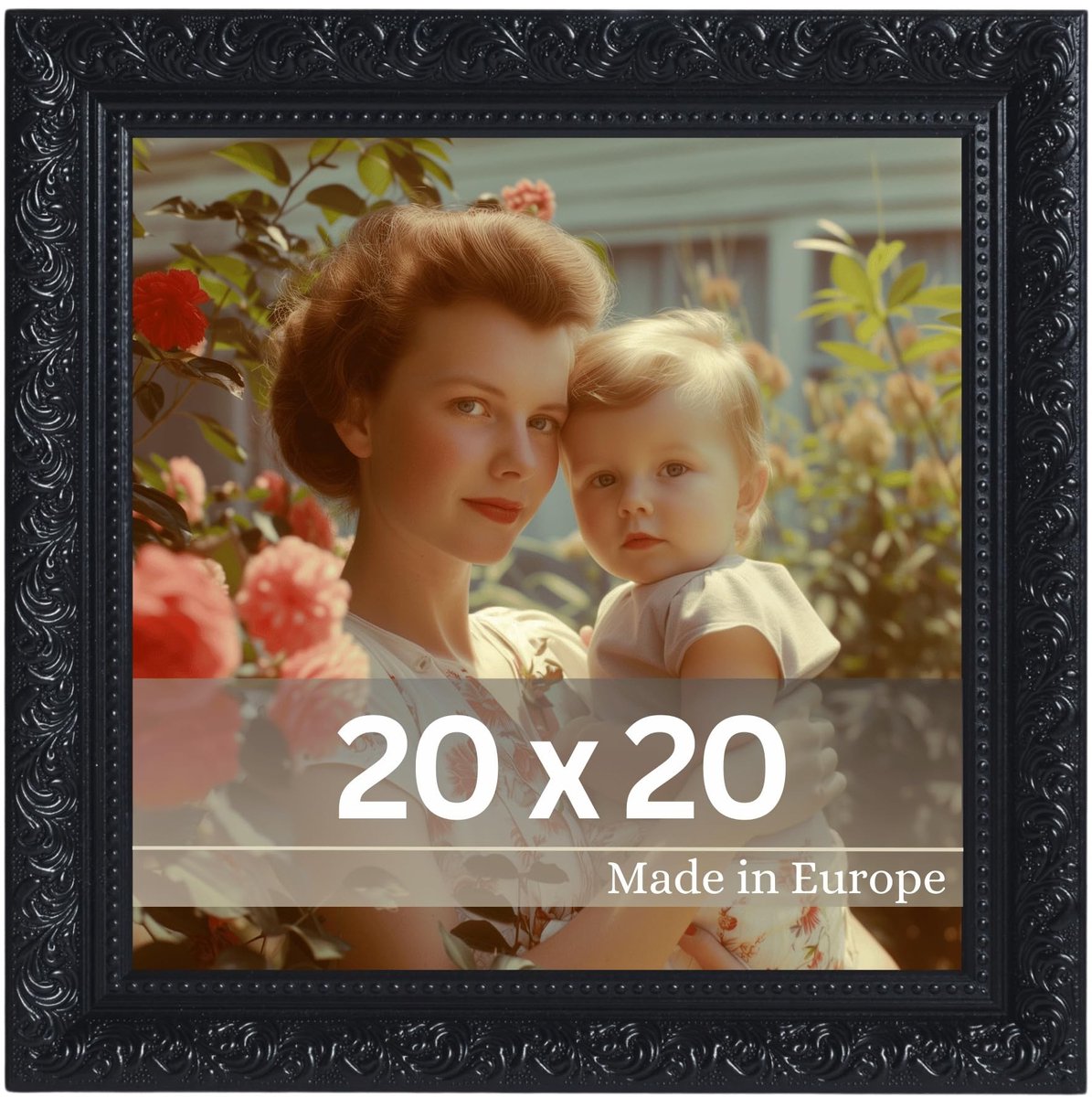 Dailygoods - Vintage Fotolijst 'Rubens' 20x20 cm - Barok Zwart