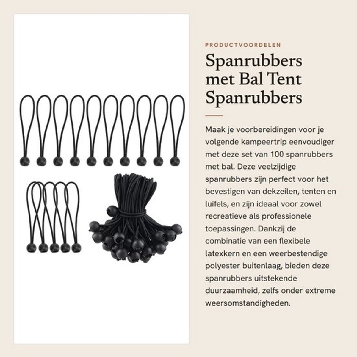 Spanrubber 100 stuks - 15 cm - Zeilspanner - Tentrubbers - Rubber spanner - Weerbestendig - Slagvast kunststof ballen - Rubberband