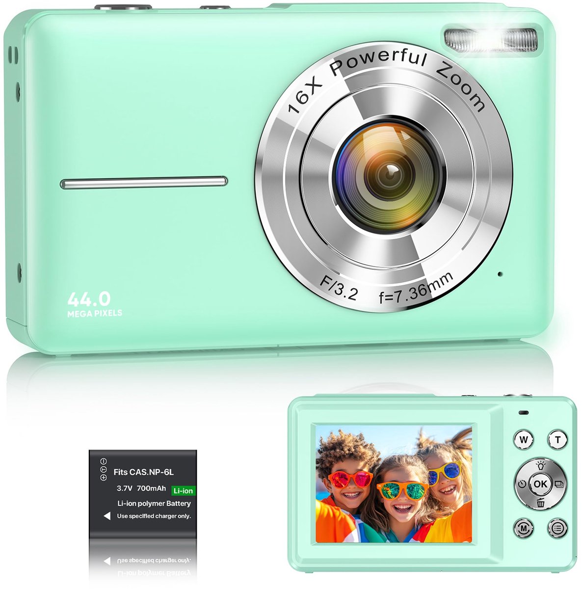 SnelShoppen - Digitale Camera 1080P 44MP Vlogging Camera voor Kinderen en Tieners - FHD Compact Camera met 2.4 Inch Scherm, 16x Zoom, Anti-Shake Mini