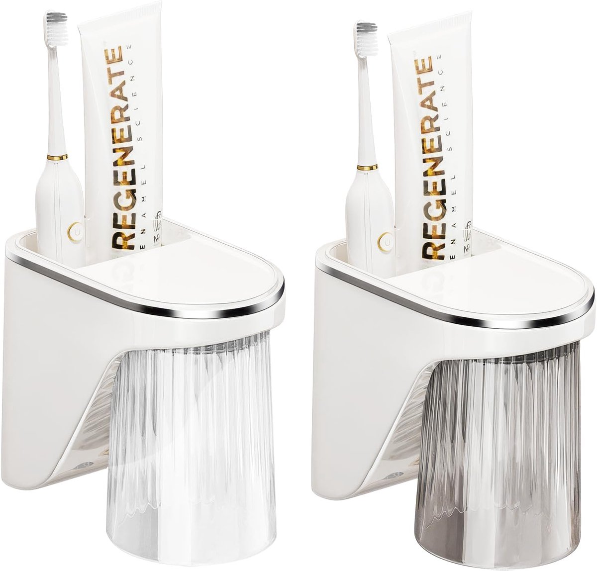 SnelShoppen - 2 Stuks Wandtandborstelhouder zonder Boren - Magnetische Beker en Opbergdoos - Tandenborstelhouder voor Kinderen en Gezinnen - Badkamer