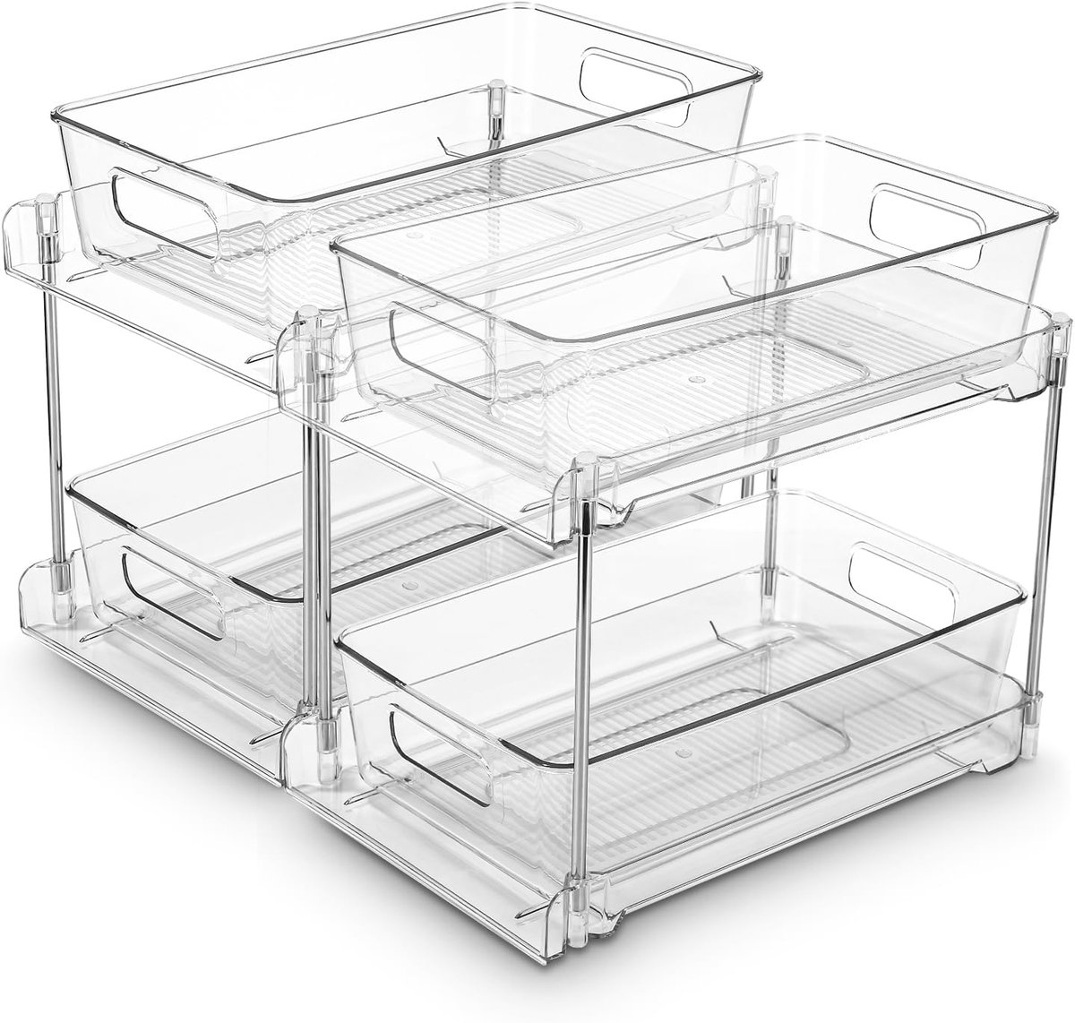 SnelShoppen - Spoelkastorganizer Set van 2 - Multifunctioneel Rek Onder de Wastafel - Transparant met Schuiflade - Ideaal voor Keuken, Badkamer en Sla