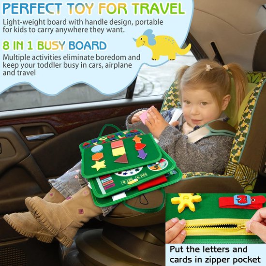 Busy Board Montessori Speelgoed - Busy Book voor Peuters - Sensorisch & Stil Activiteitenbord - Educatief Leerboek voor Kinderen - Reisspeelgoed Auto & Vliegtuig - Cadeau voor Jongens & Meisjes - Groen van Merkloos — afbeelding 5