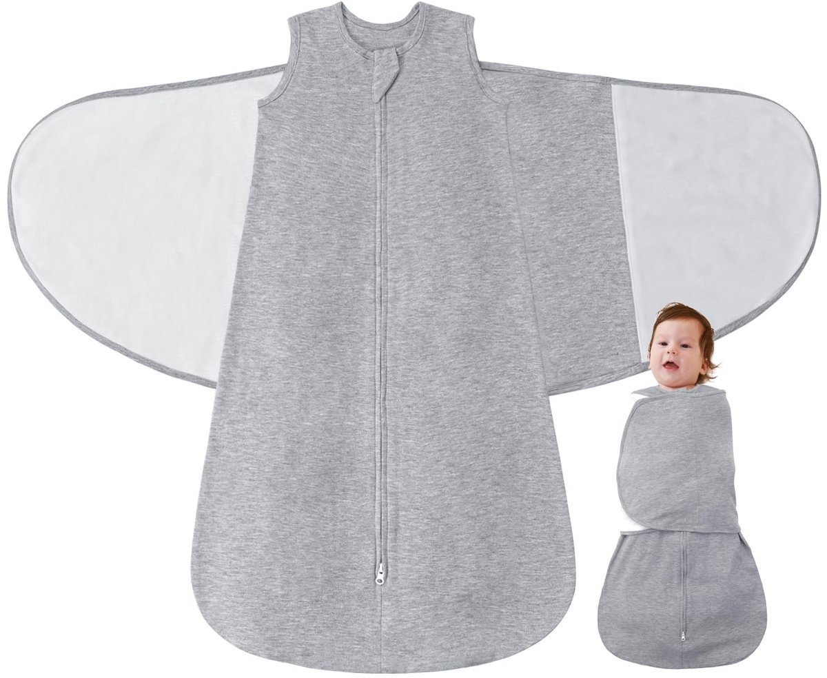 SnelShoppen - Baby Slaapzak Swaddle Bag 1.0 Tog 3-in-1 Verstelbare Zachte Babydeken 100% Katoen voor 0-6 Maanden - Grijs