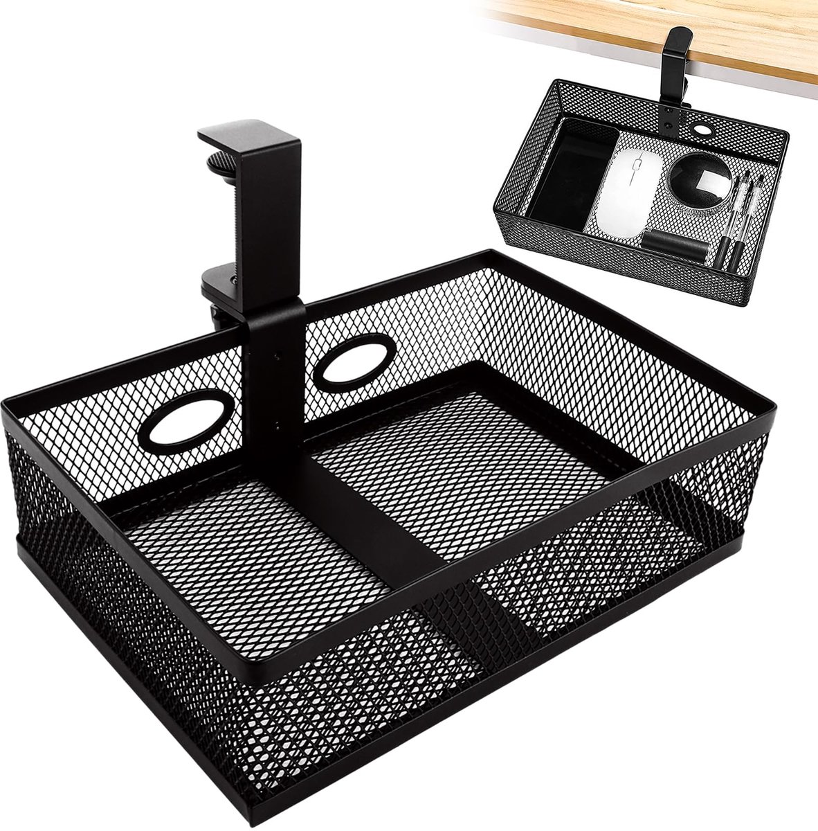 longziming -Draaibare Lade Onder Bureau - 360° Rotatie Bureau Organizer - Verborgen Opberglade met Kabeldoorvoer - Ruimtebesparende Opberger voor Kantoor, Thuis en Studiekamer - 1 Stuk