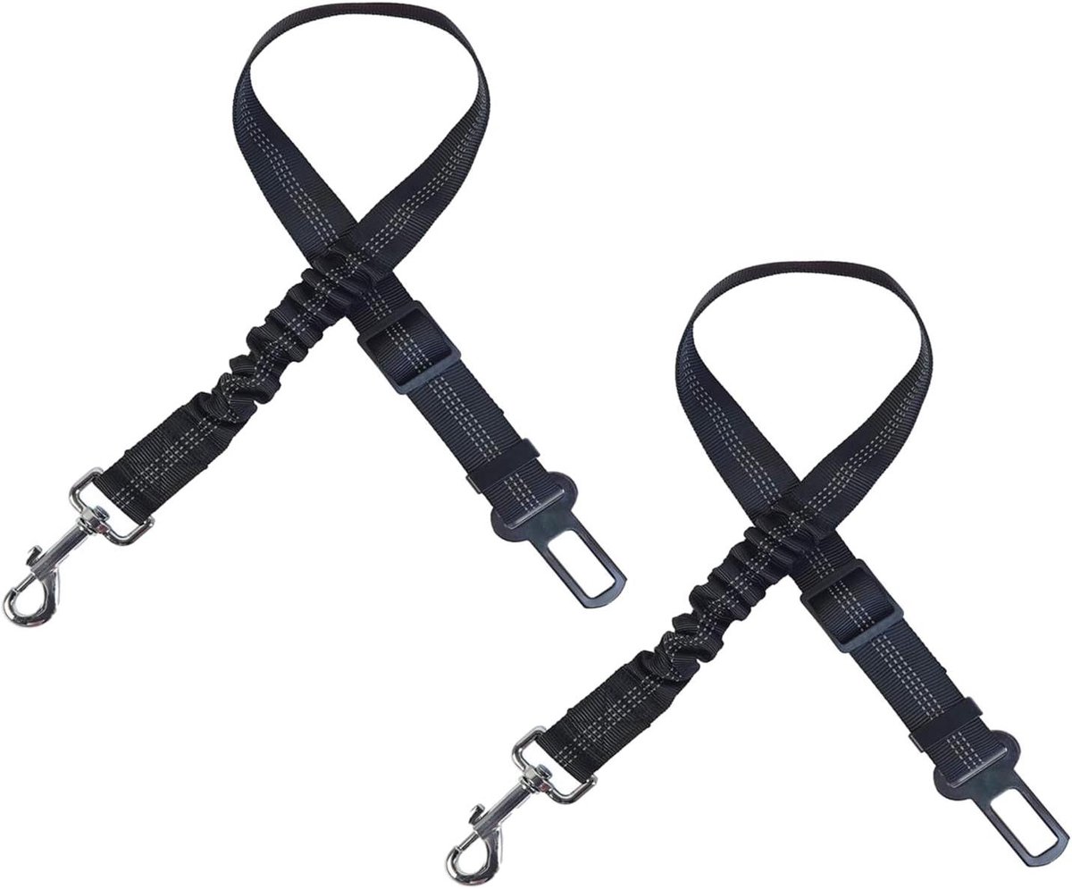 Honden Autogordel Set - Huisdier Veiligheidsgordel - Veilig Reizen - Elastische Buffer - 2 delige set - Zwart
