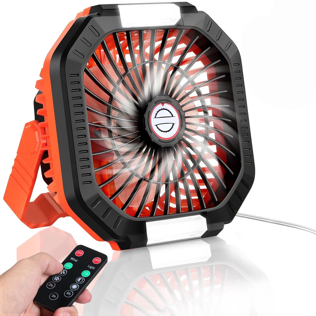 SnelShoppen - Oplaadbare Campingventilator met Licht - 4-traps Tafelventilator met Accu - Draagbare USB-Tentventilator met Draaihaak - Stille Tafelven