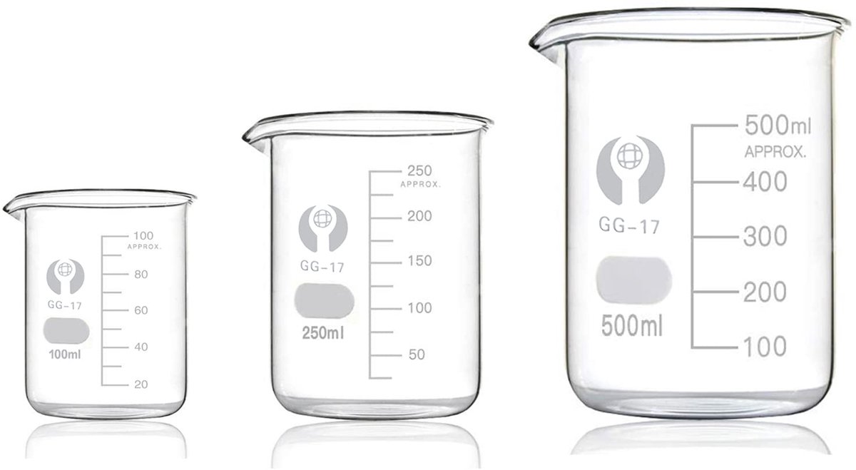 SnelShoppen - Bekerglas 500 ml 250 ml 100 ml Maatbeker Borosilicaatglas Laboratorium Beker voor Keuken, Feest, Camping, Wetenschappelijk Gebruik