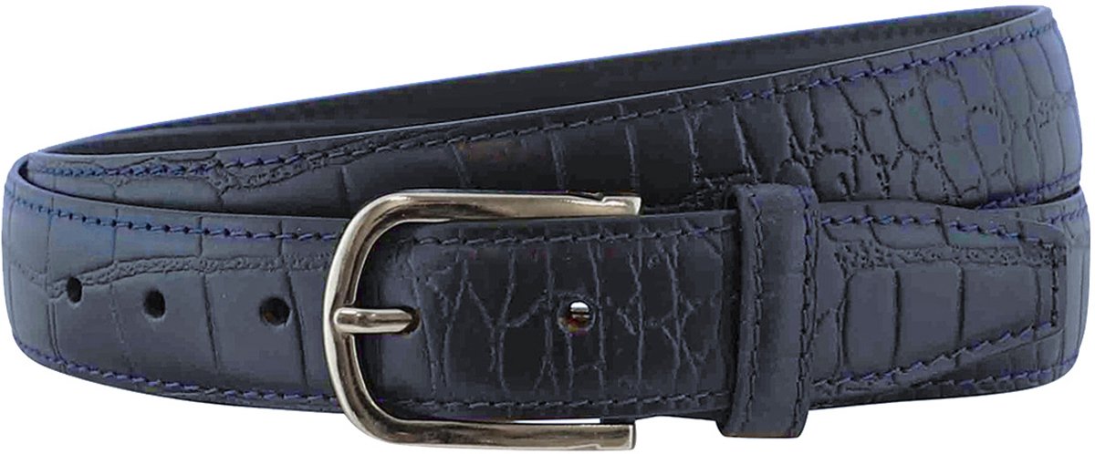Landley Leren Heren Riem met Krokoprint – Pantalonriem 35 mm – Echt Leer – Blauw - Lengte totaal 110 cm / Riemmaat 95