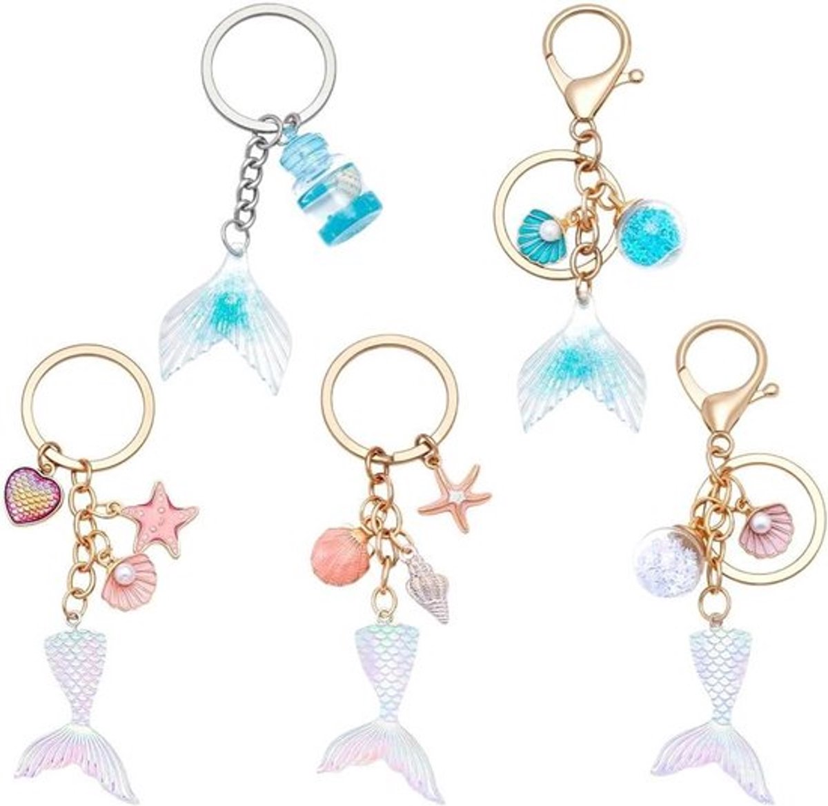 Oceaan Thema Sleutelhangers (5 Stuks) - Hars Zeemeermin Staart Zee Charms - Voor Portemonnee Rugzak Tas - 5 Stijlen - 9,45-11cm