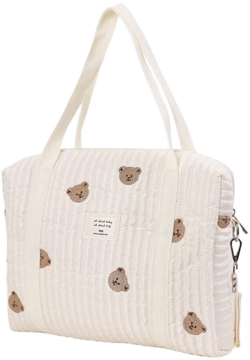 Luiertas Elegante Draagbare Luiertas - Schouderriem - Polyester/Katoen - Capaciteit 36 cl - Beige - Geborduurd - Diaper Bag