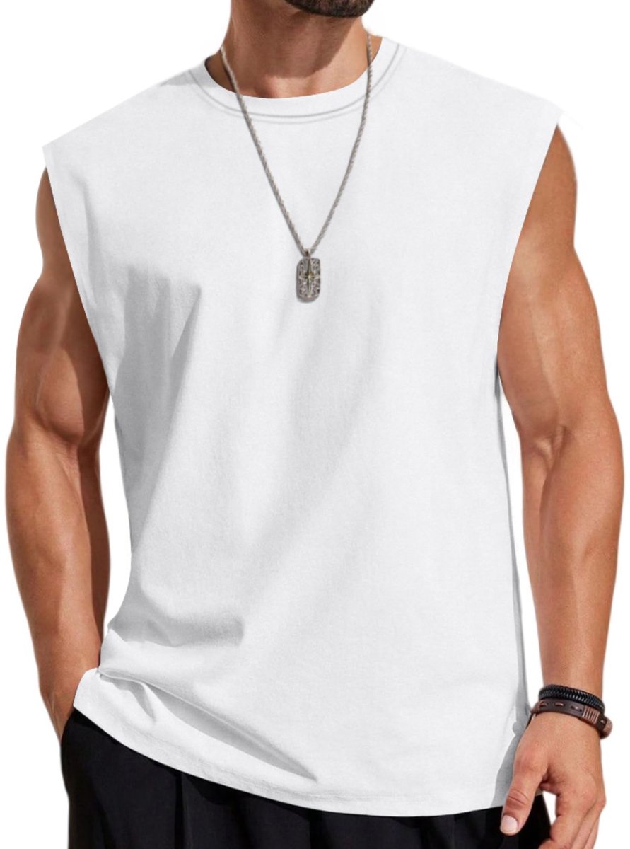 SnelShoppen - COOFANDY Tanktop Heren Mouwloos Spiershirt Katoen Workout Streetwear Wit XXL - Ideaal voor Fitness, Casual en Zomer