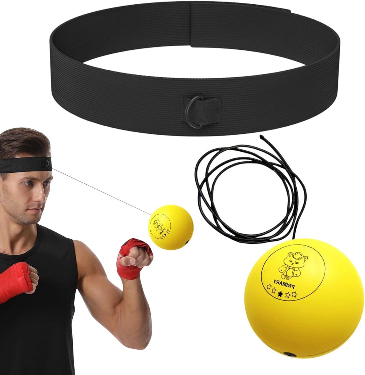 Boksen Reflex Bal - Slagbal Trainingsbal - Verbeteren Reflexen - PU-schuim Constructie - 7-9 cm Bal - Geel