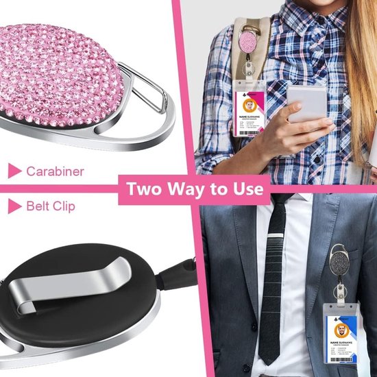 ID Badge Houder Set met 3 ID Kaart Houder en Lanyard, Retractable Badge Reel voor Kantoor, Onderwijs en Medisch Gebruik (Zwart, Wit, Roze) — afbeelding 3