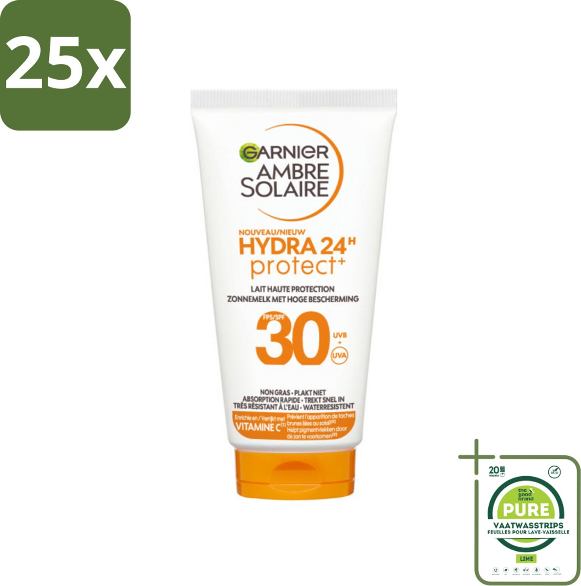 25 x Garnier - Ambre Solaire - Zonnebrandcrème - Hydra 24H Protect - SPF 30 - Reisformaat - 50 ml - Grootverpakking - Zonnebrandcrème - Zonnebescherming - SPF 30 - Hydratatie - Vitamine C