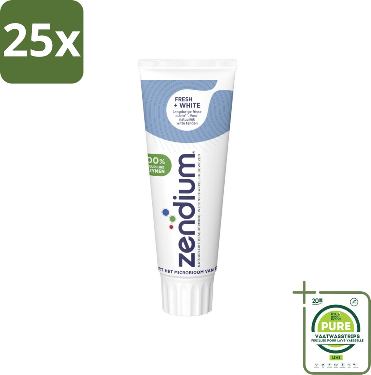 25 x Zendium - Tandpasta - Fresh+ White - 75 ml - Grootverpakking - Tandpasta - Frisse Adem - Witte Tanden - Enzymen - Fluoride