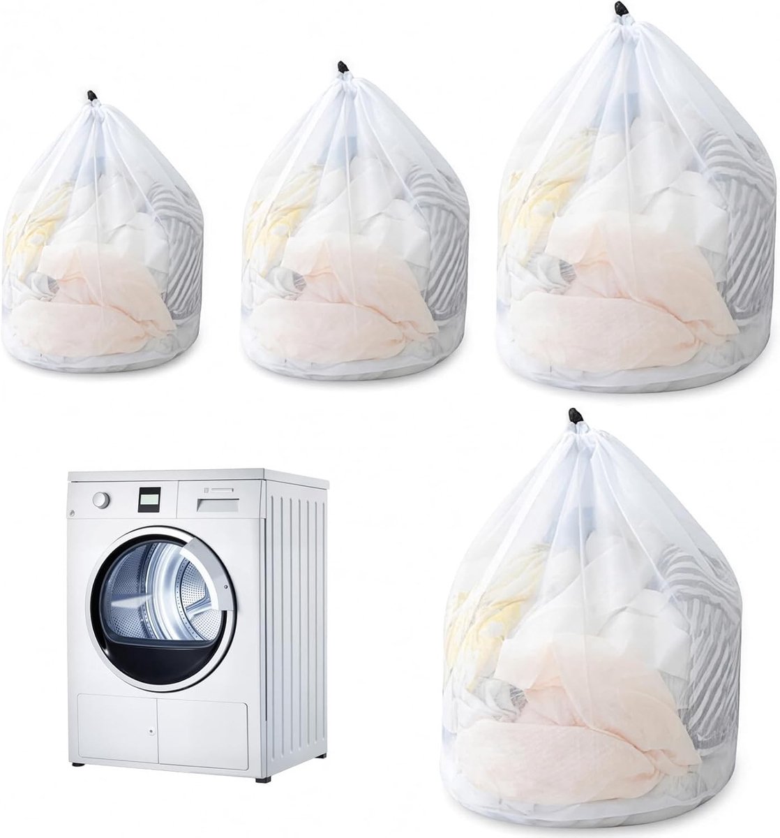 Wasnetten voor wasmachine - 4 herbruikbare waszakken, fijnmazig met koordstopper voor trui, jeans en delicate kleding