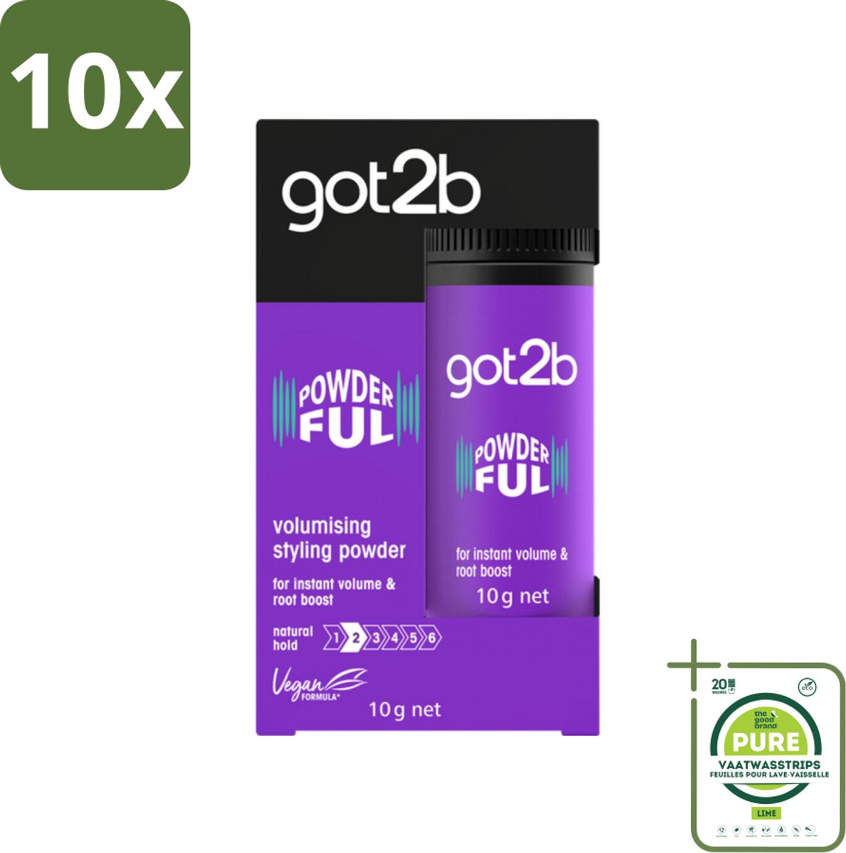 10 x Got2B - Stylingpoeder - Powderful - 10 g - Grootverpakking - Haar Volume - Haarkleur - Haartextuur - Haarkleur - Haarkleur