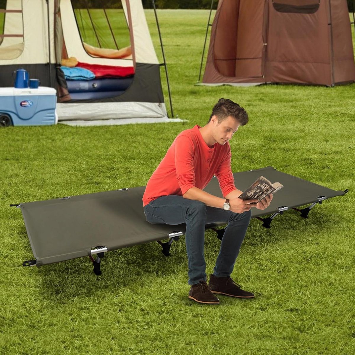 Veldbed Opvouwbaar - Campingbed Logeerbed - Buiten Ontspannen - Robuuste Aluminium Constructie - 190 x 70 cm - Legergroen