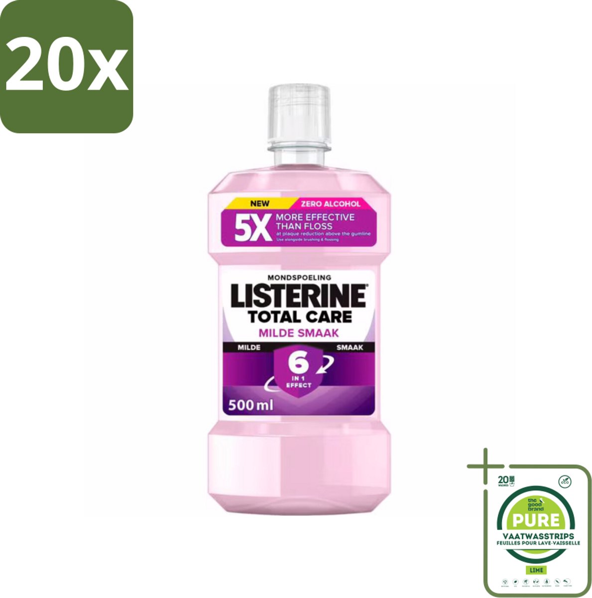 20 x Listerine – Mondwater – Total Care – Extra mild – 500 ml - Grootverpakking - Mondspoeling - Mondverzorging - Tandvlees - Tandplak - Mondgezondheid