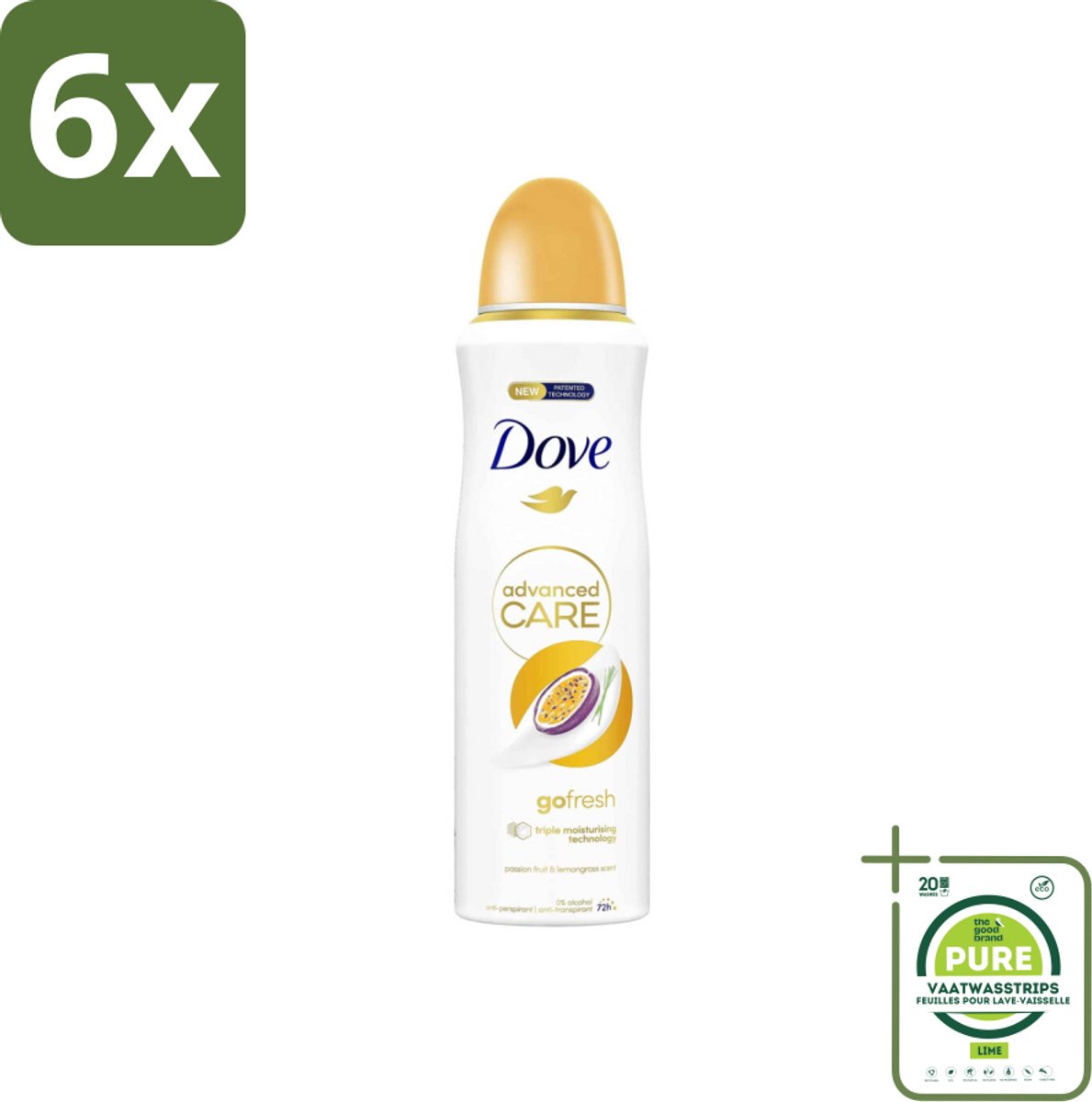 Dove – Deodorant Spray – Go Fresh Passievrucht – 200 ml - Voordeelverpakking - 6 stuks - Anti-transpirant - Deodorant spray