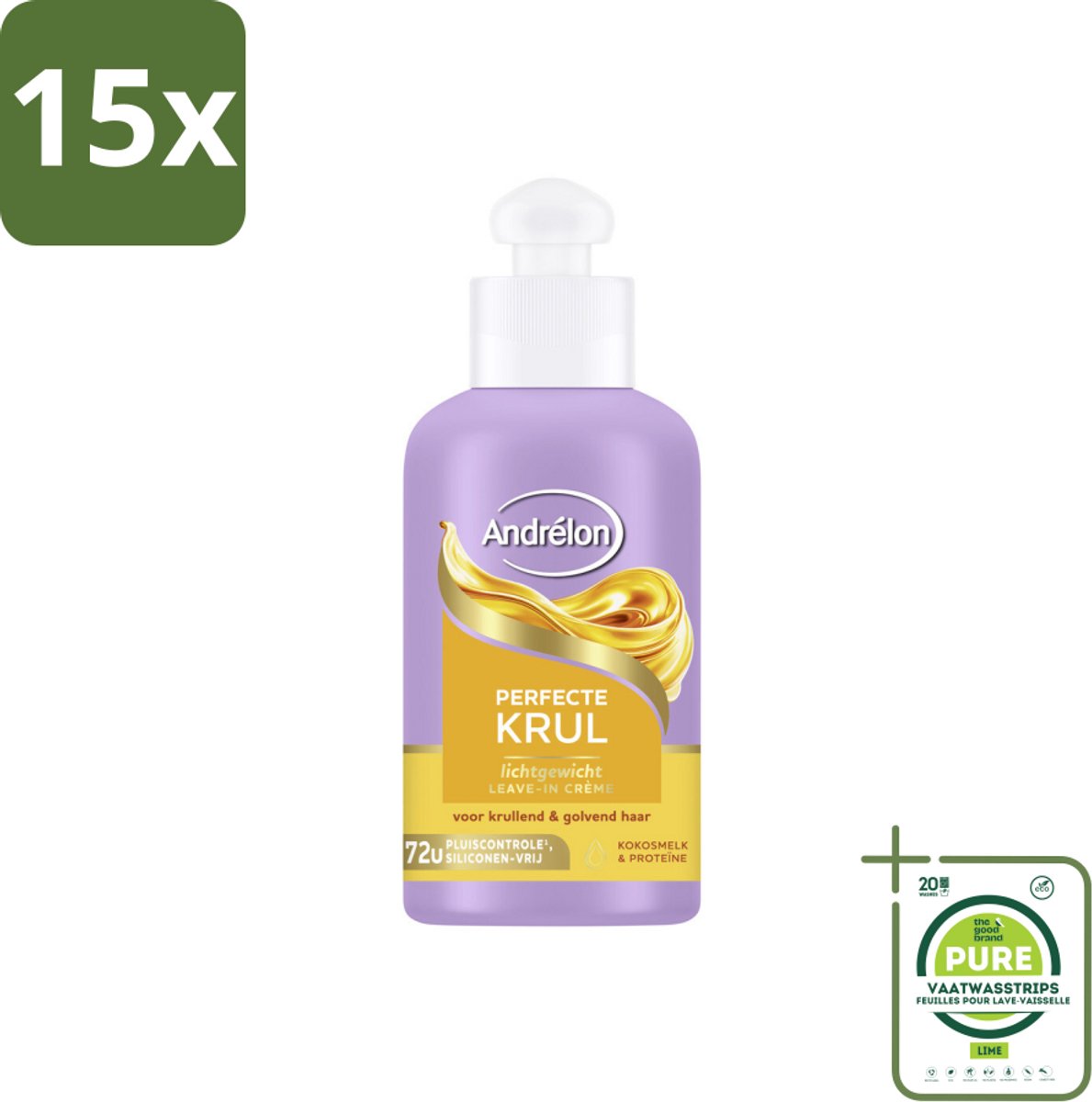 15 x Andrélon – Leave-In Crème – Perfecte Krul – 200 ml - Grootverpakking - Krullen Verzorgen - Krullen Definiëren - Krullen Pluisvrij - Krullen Hyderaten - Kokosmelk Haar