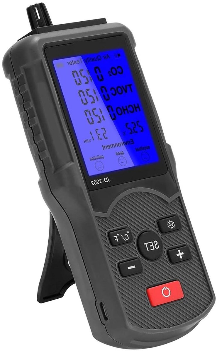 Luchtkwaliteit Monitor - CO2 Meter Vochtigheid - Binnenklimaat Meten - LCD Scherm - 176mm Breedte - Wit