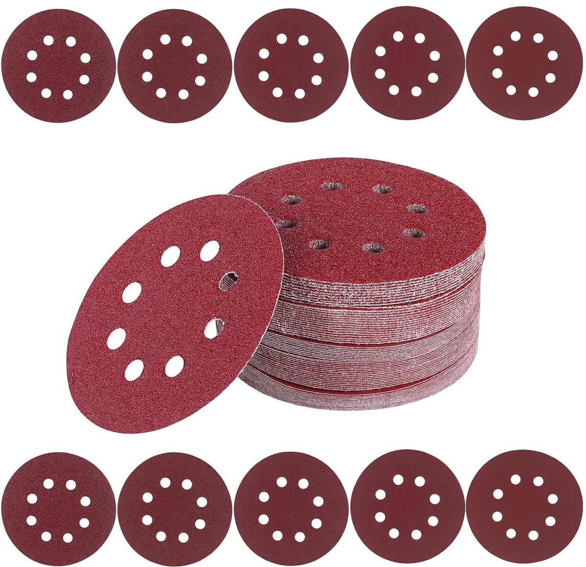 Sanding Discs 125 mm Mixed Grit 40/60/80/120/180/240/320/400/600/800 Sandpaper, 100 Pieces, 8 Holes, for Random - ShopVlot