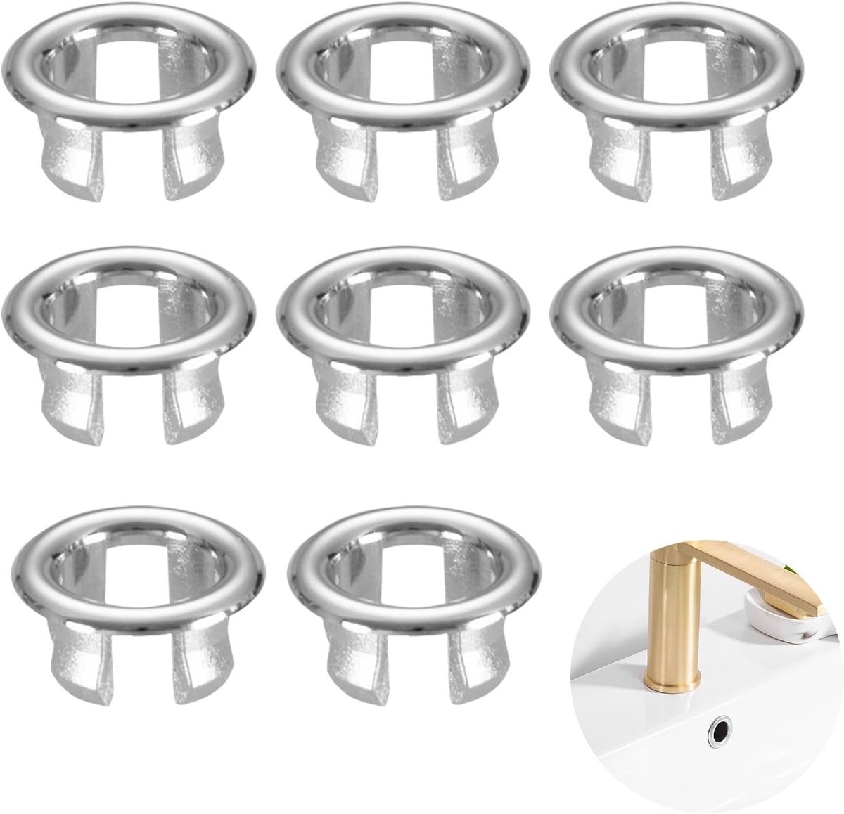 SnelShoppen - 8 Stuks Afvoer Ring voor Wastafel, Ronde Afvoer Deksel, Zilveren Afvoer Wastafel Cover, Universele Inzet voor Keuken en Badkamer