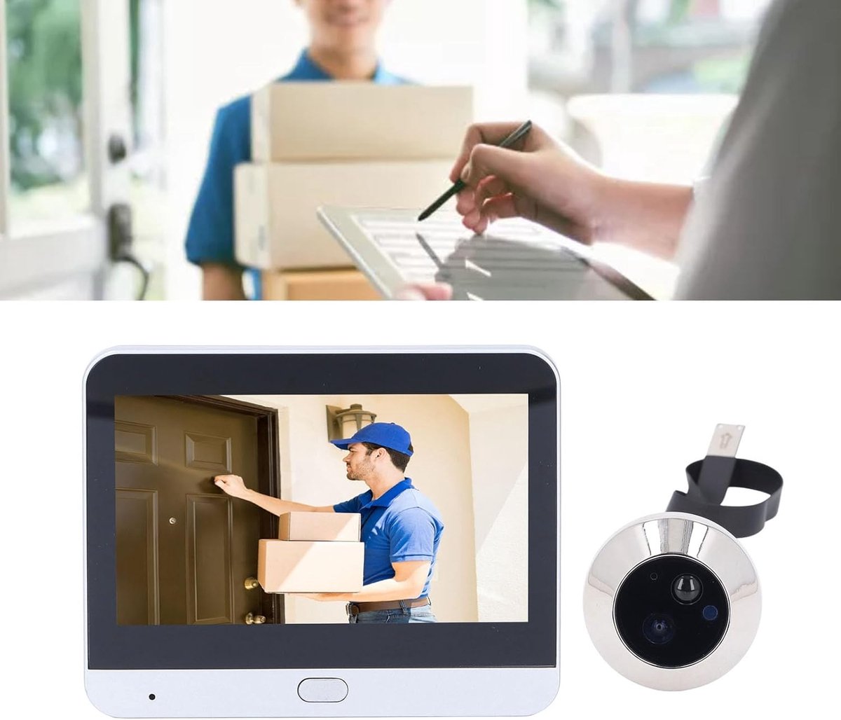SnelShoppen - Deur Peephole Camera met 4.3 Inch Scherm, 2MP 1080p HD Beveiligingscamera met PIR Bewegingsdetectie, Slimme Nachtzicht Camera voor Appar
