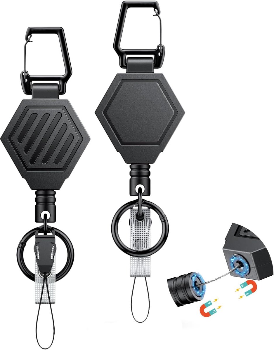 SnelShoppen - Heavy Duty Retractable Sleutelhanger met Magnetische Sluiting, Retractable Badge Reel tot 0.45kg, 79cm Dyneema Koord, Sterke ABS Behuizi