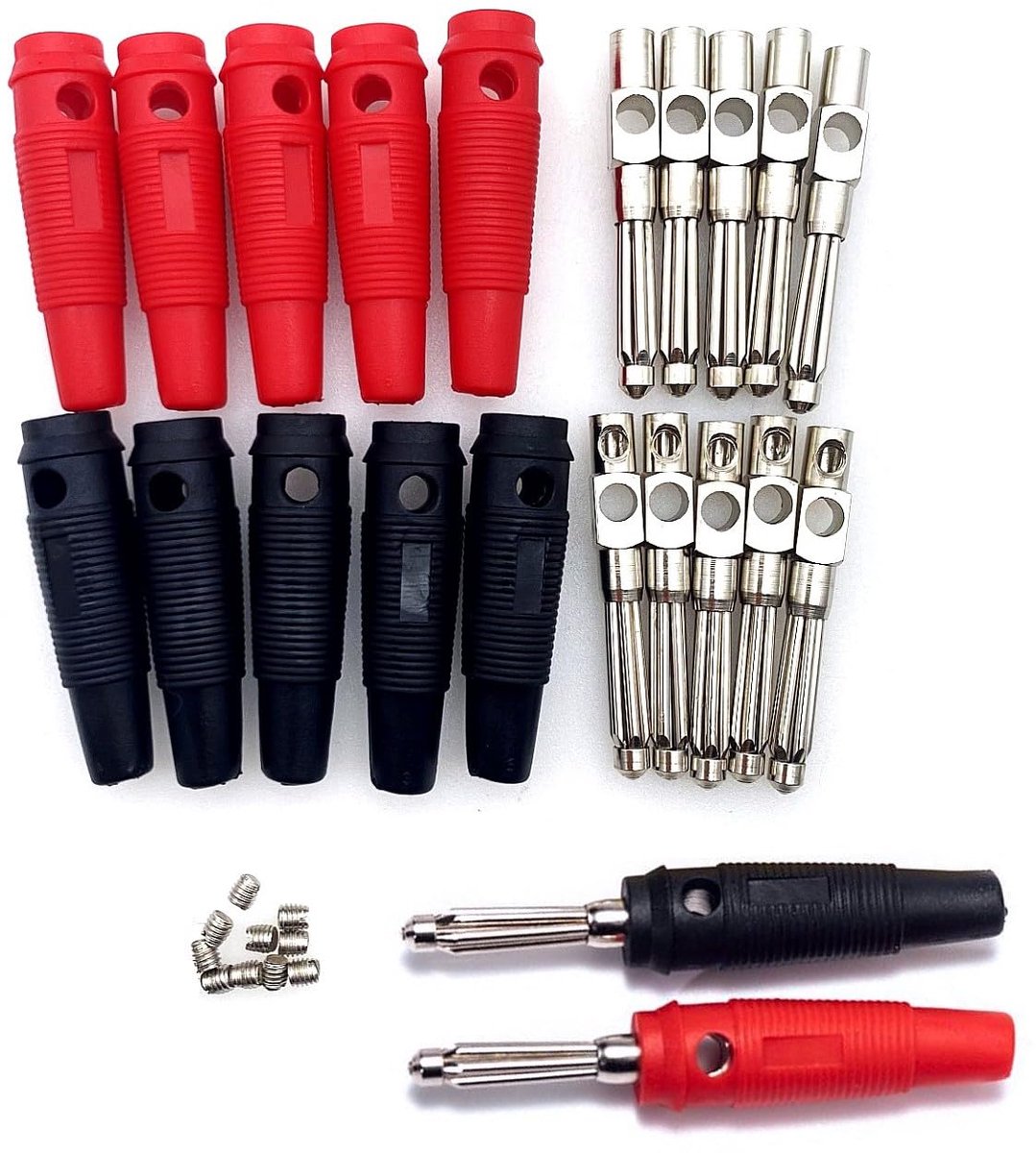 SnelShoppen - 10 Stuks Zwarte Rode Banana Plug Jack 4mm, 32A Hoogstroom Banana Plugs, Soldeerloze Mannelijke Stapelbare Connector voor Speaker Kabel A
