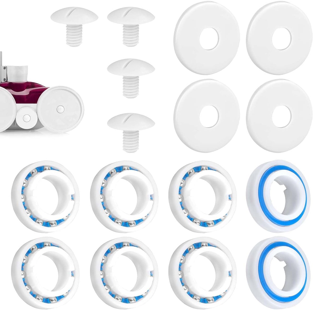 SnelShoppen - Pool Cleaner Conversiekit met 8 Stukjes Wielkogellagers C60, 4 Wielbouten C55 en 4 Ringen C64 - Vervangingsonderdelen voor Polaris 280 1