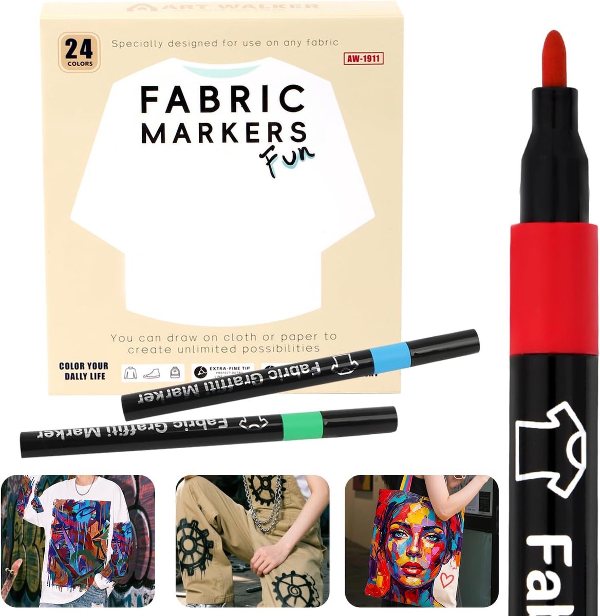 SnelShoppen - MOTIBACK Textielstiften 30 Stuks - Wasmachinebestendige Textielstiften & Permanente Textielverf - Meerkleurige Textielmarkers voor T-shi