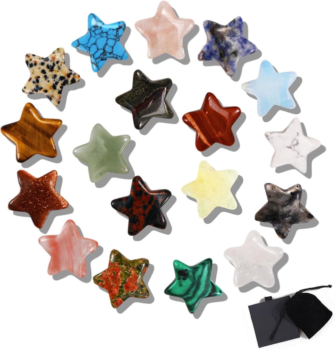 Natuurlijke sterkristal, 18 stuks helende edelstenen, set helende kristallen, chakra-stenen, geluksstenen voor kristaltherapie, meditatie en decoraties