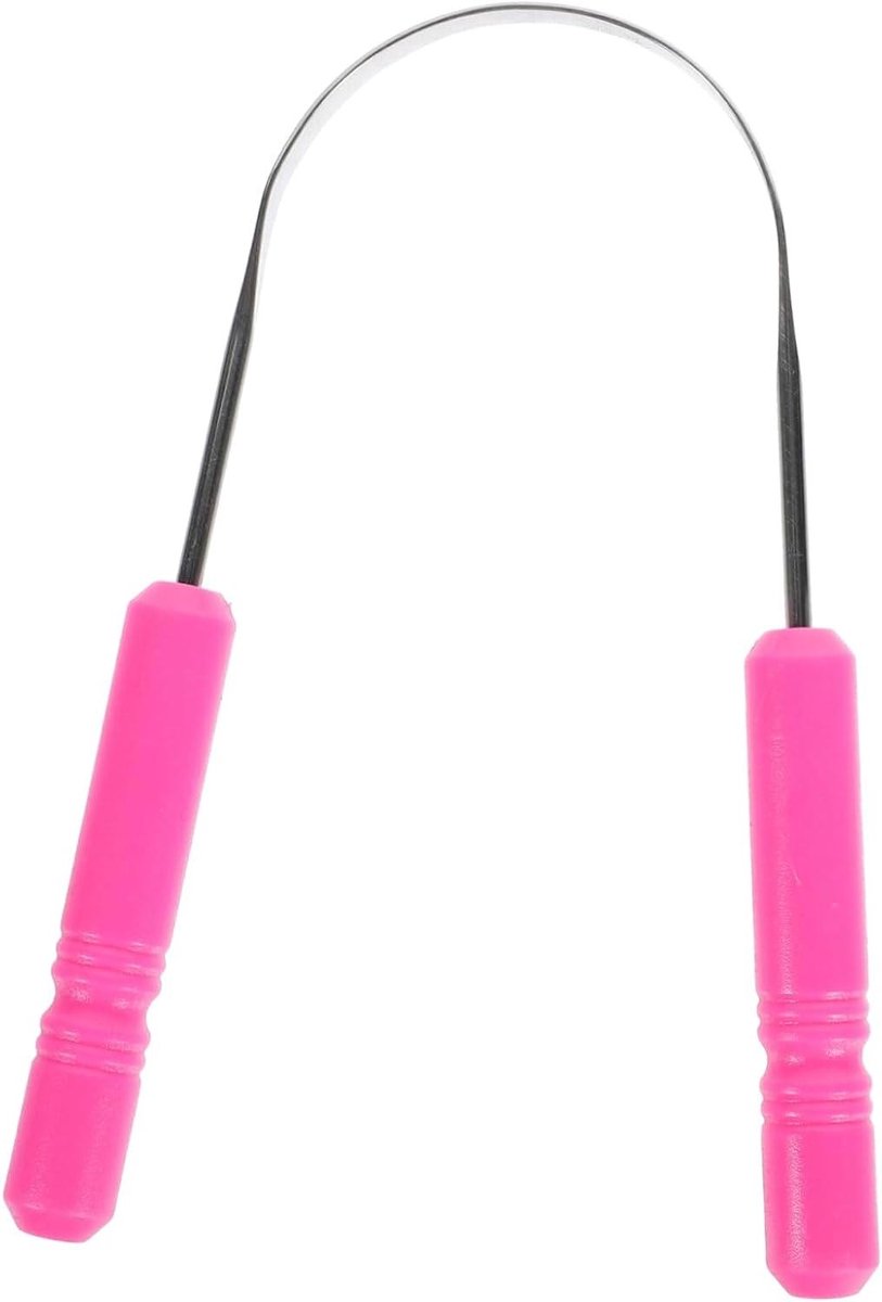Tong Schraper - Tongreiniger Mondverzorging - Frisse Adem - Roestvrij Staal - 11.5 cm - Roze
