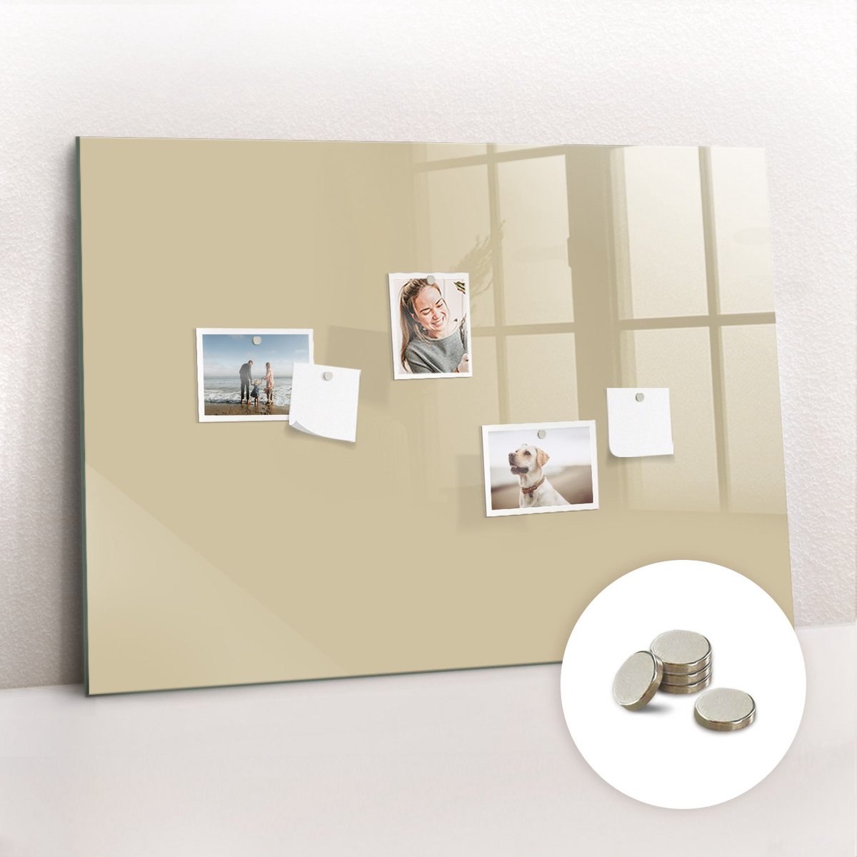 Tulup Glassboard - Beige kleur Magneetbord - 100 cm x 70 cm - Magnetisch Bord - Industrieel Wandbord - Magneetbord Foto Beige - Inclusief Gratis Magneten - Memo Bord - Magneetbord Design