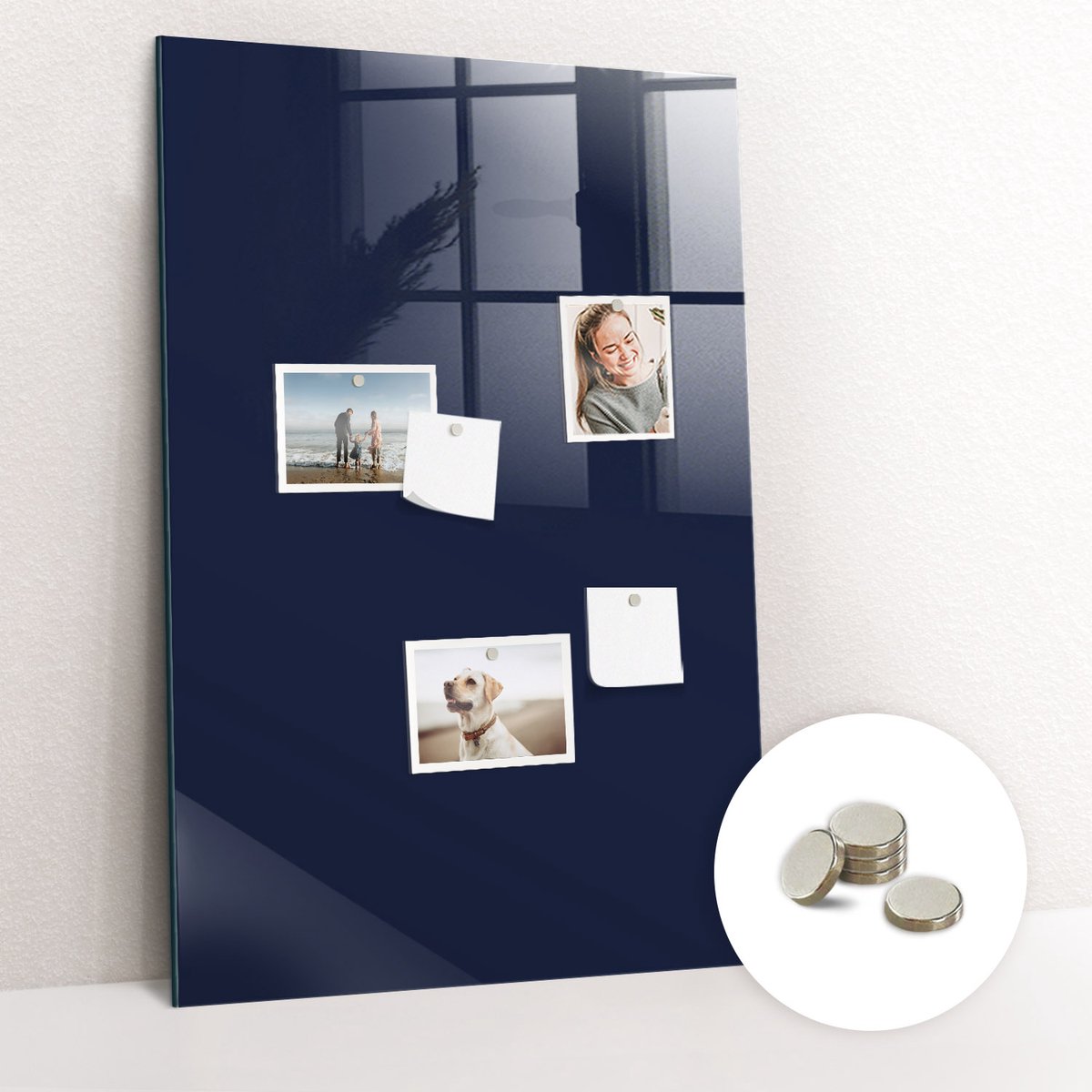 Tulup Glassboard - Kleur: donker marineblauw Magneetbord - 60 cm x 90 cm - Magnet Board - Wanddecoratie Kantoor - Magnetisch Bord Donker marineblauw - Inclusief Gratis Magneten - Memobord Keuken - Magneetbord Rechthoekig