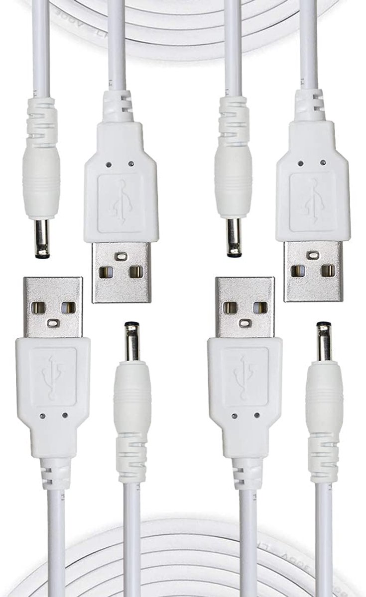 SnelShoppen - 4 Stuks 1.5M USB Type A naar DC Plug 3.5mm/1.35mm 5V Hollow Plug Voedingskabel voor Tablet PC, Mini Speaker, USB Hub, Ventilator, Router