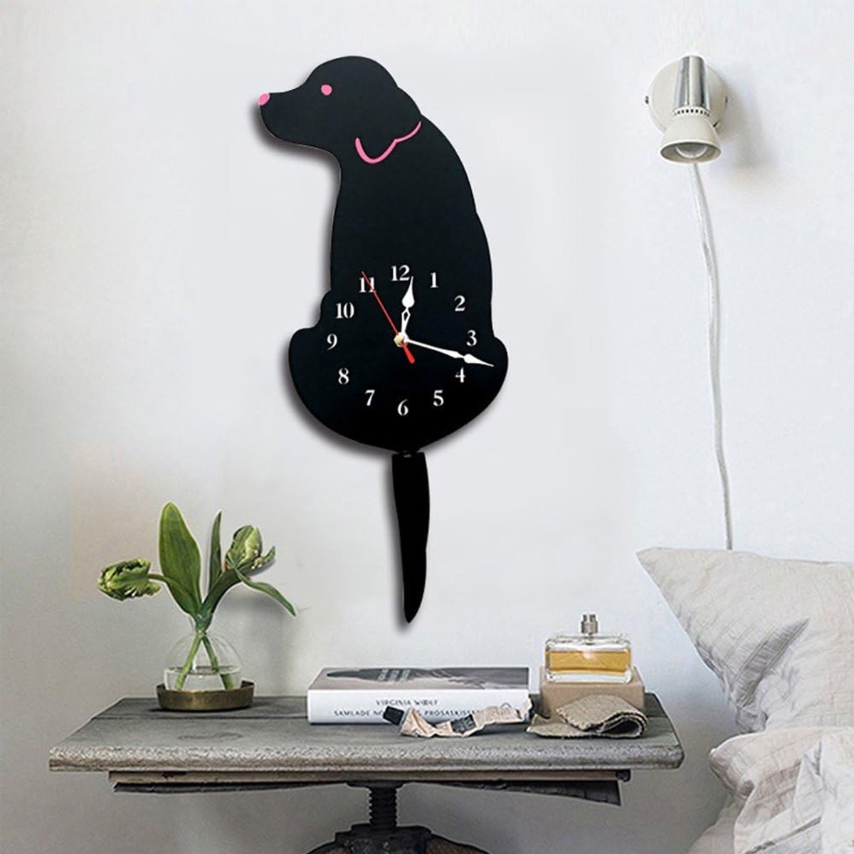 Ukey Wall Clock, Creative Dog Acrylic Wall Clock with Swing Tail Garland for Living Room Bedroom Kids Room Kitchen and - ShopVlot