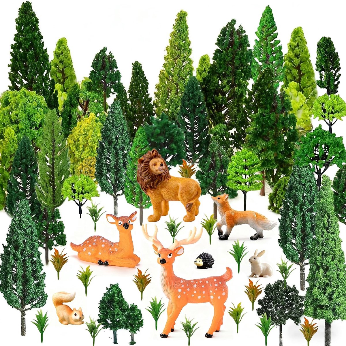 SnelShoppen - 67 Stuks Modelbouw Bomen Miniatuur Bomen Ho Schaal Struiken met Dieren Figuren Landschap Model Bomen Gemengde Kleurrijke Modelboom voor
