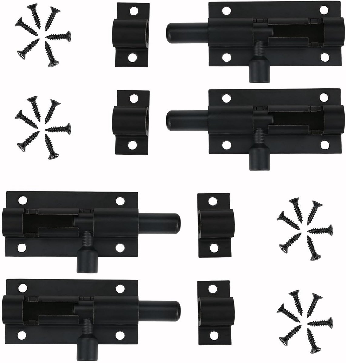 SnelShoppen - 4 Stuks Zwarte Deursluitingen Kleine Schuifslot Kleine Deurslot Beveiliging Deursluiting met Schroeven voor Tuinpoort Schuur 63x25mm