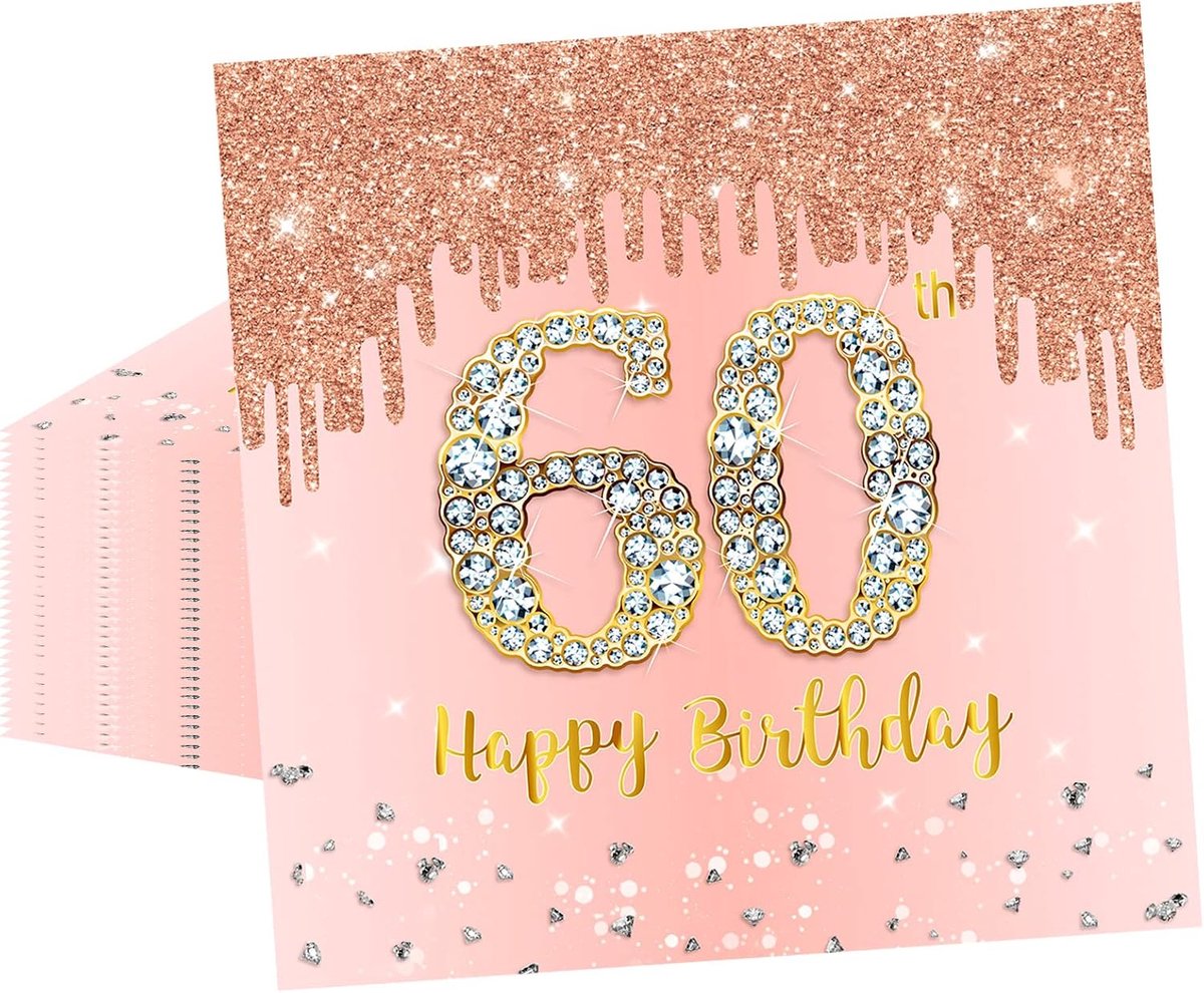 SnelShoppen - 20 Stuks 60ste Verjaardag Servetten Roze Goud, Happy 60th Feestservies Servetten voor Vrouwen, Papieren Tafelgerei Set 60ste Verjaardag