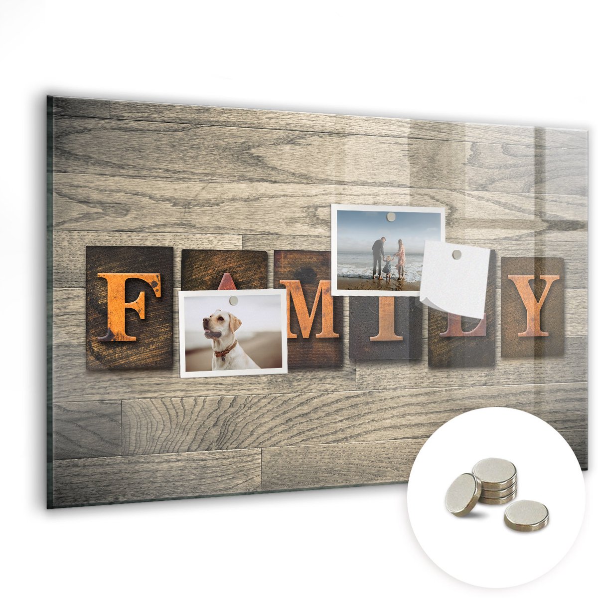 Coloray Glazen Magneetbord - Magnetisch Bord De inscriptie familie - 60x40 cm - Veelkleurig Magneetbord - Magnetic Board - Magneetbord Design