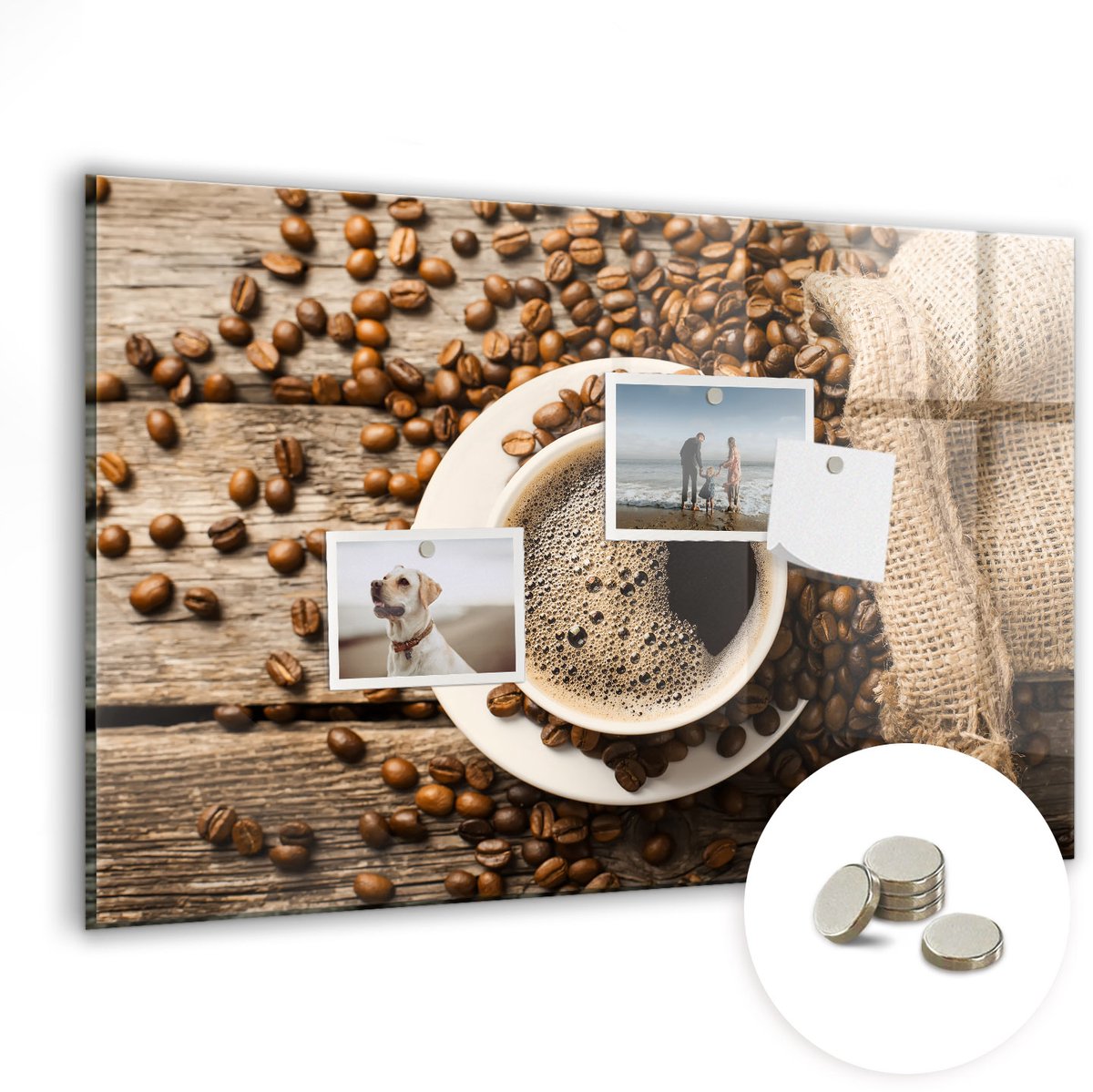 Coloray Glazen Magneetbord - Magnetisch Bord Een zak koffie - 60x40 cm - Bruin Magneetbord - Magnetic Board - Keuken Decoratie